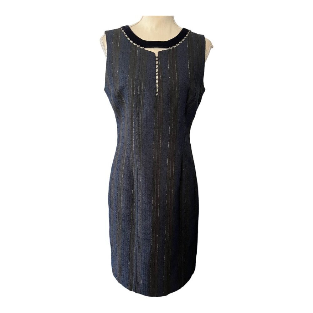 Tahari Navy and Black Cocktail Dress - Size 6